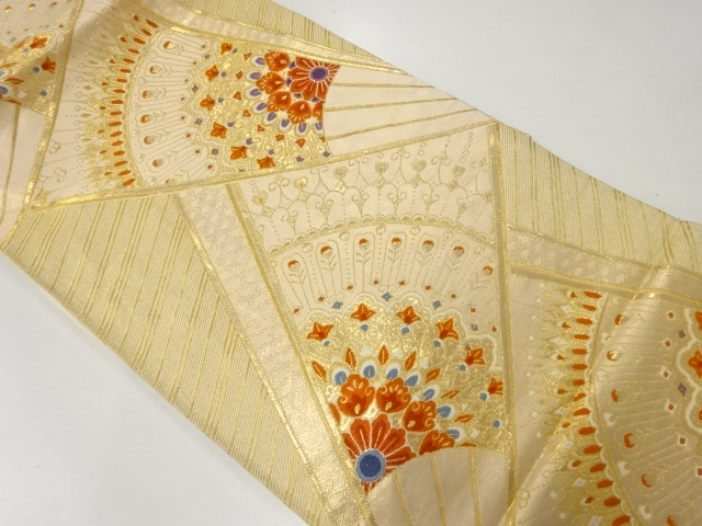 リサイクル　扇に華文模様織出し袋帯